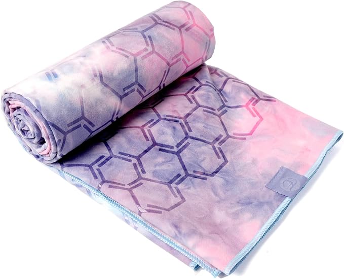Eunzel Yoga Towel for Hot Yoga,Non-Slip Double Sided Silicone Grip Towel Absorbent Microfiber Towel for Hot Yoga, Vinyasa and Power 26.5"x72", Navy & Pink