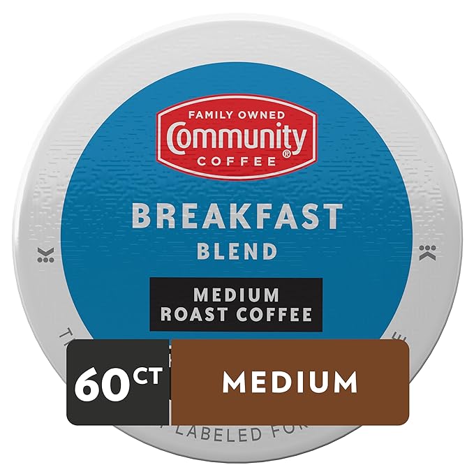 Community Coffee Breakfast Blend 60 Count Coffee Pods, Medium Roast, Compatible with Keurig 2.0 K-Cup Brewers, Box of 60 Pods