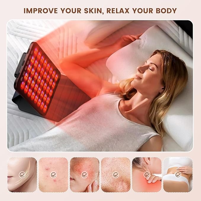 Red Light Therapy for Face 6 Modes, Portable Red Light Therapy Panel with Protective Goggles and Timer, Infrared Red Light Therapy for Body Care, Brown
