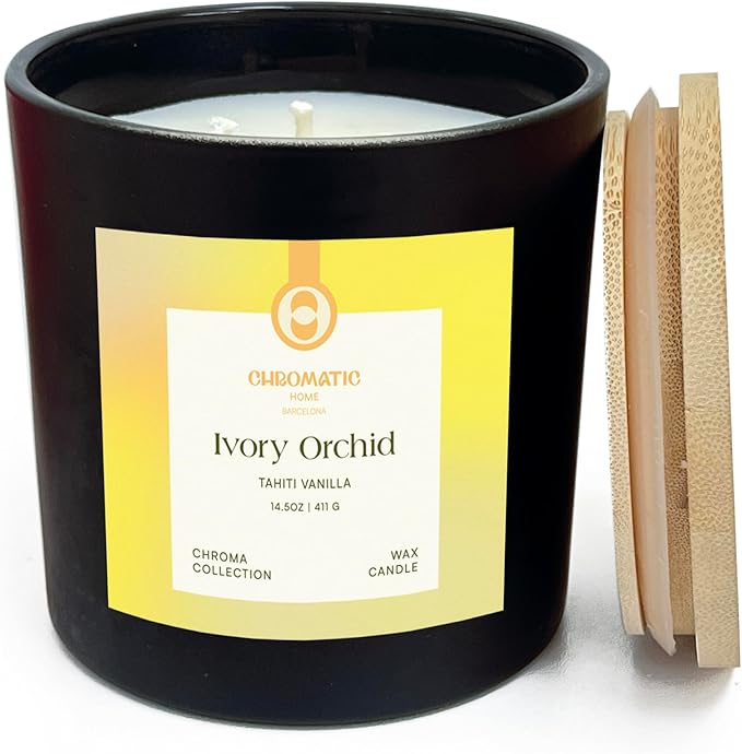 Vanilla Scented Candle for Women, Ivory Orchid 3-Wick Candle for Home Scented with Vanilla, 14.5 oz Coconut Soy Wax Candle with 60 Hour Burn Time