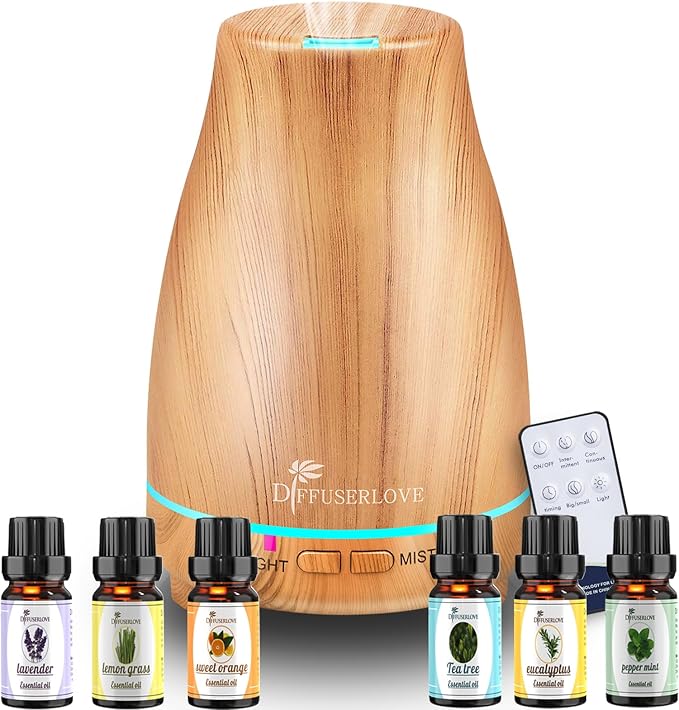 Diffuserlove Essential Oil Diffuser 200ML Aroma Diffuser Mist Humidifiers with 7 Color LED Lights, Auto Shut-Off Function for Bedroom Office Room House