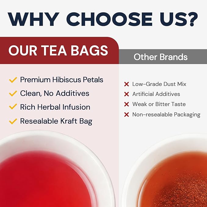 Hibiscus Tea Bags, Hibiscus Flower Herbal Tea - Rich in Vitamin C, Caffeine Free,Sugar Free, 50 Teabags