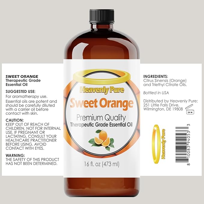 Sweet Orange Essential Oil 16 Fl Oz (Pack of 1) Large Bottle for Aromatherapy Diffusers Candles and DIY Crafts
