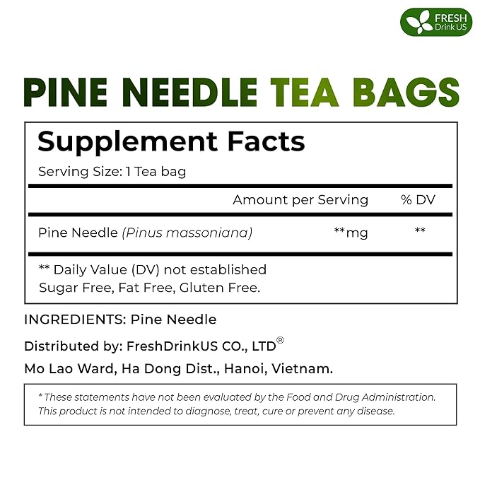 FreshDrinkUS, Pine Needle Tea Bags – 135 Tea Bags, Naturally Caffeine-Free, Refreshing Herbal Tea, Wild-Harvested Pine Leaves, Aromatic and Soothing – Non-GMO & Eco-Friendly Packaging