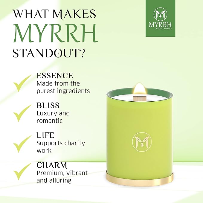 MyrrhUSA Lemongrass Ginger Scented Candle – 15oz Natural Soy Wax with Crackling Wooden Wick & Essential Oil, 80 Hour Burn, Luxury Aromatherapy Candle for Relaxation, Home Décor, Living Room & Bathroom