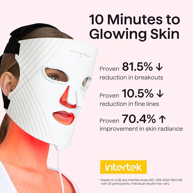 wavytalk Red Light Therapy Mask for Face, Glow Time LED Face Mask Light Therapy for Anti-Fine Line, Acne Treatment, and Skin Rejuvenation with Red, Near-Infrared Light, Blue and Amber Light Therapy