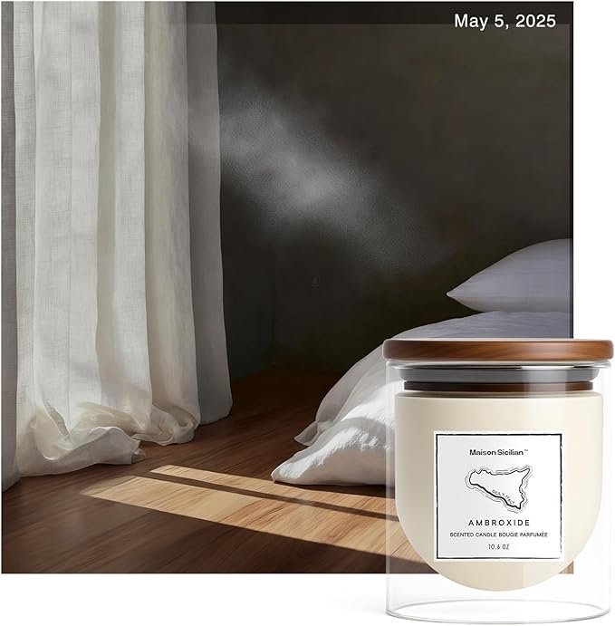Ambroxide Candle 10.6 oz | Creamy Warm Fresh Woody Scent | Lidded Glass Jar | Premium Soy Wax + Luxury Fragrance Oil | Warm Snug Ambiance & Thoughtful Gifting