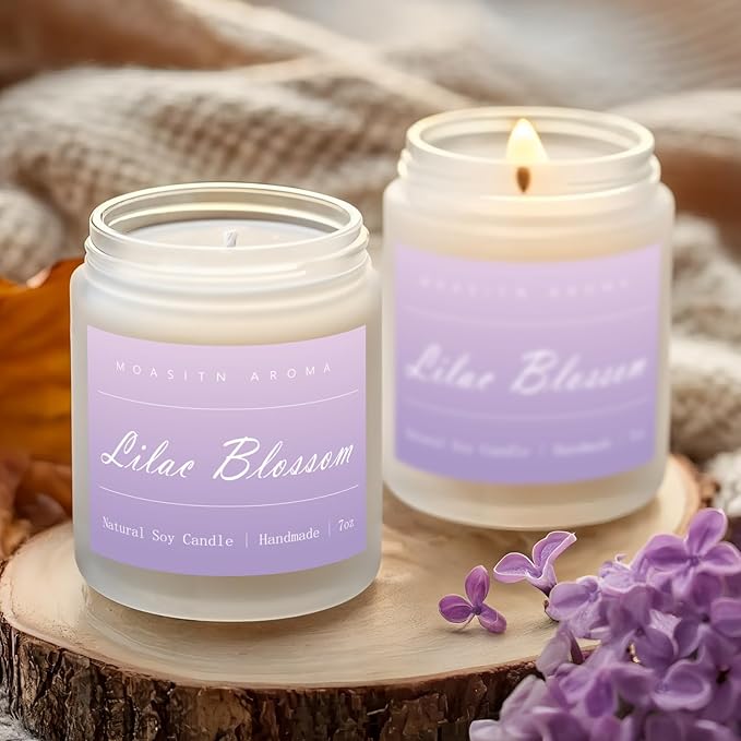 MOASITN Lilac Blossom Spring Soy Candle| Lavender,Lilac,Lemon Scented Candle for Home| Long Burning Aromatherapy Candle| Jar Candel Gift for Women,Men as Birthday,Relaxing,Housewarming Gifts| 7oz