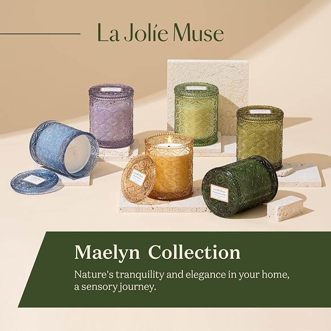 LA JOLIE MUSE Christmas Candles | Pine & Pomegranate Candle | Lemon, Pomegranate & Pine | 6 oz Natural Soy Wax | 40 Hours Clean Burn | Gift-Ready for Hosts, Gatherings | Elegant Home Décor