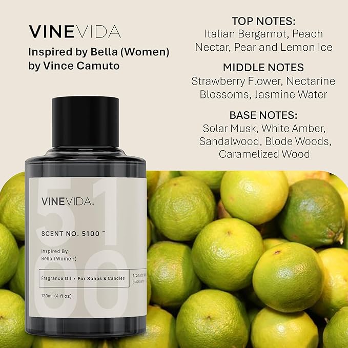 VINEVIDA [120mL] Bella (Women) Fragrance Oil for Candle Making - Natural Candle Oil Scents - Soap Making Essential Oil - Made in USA