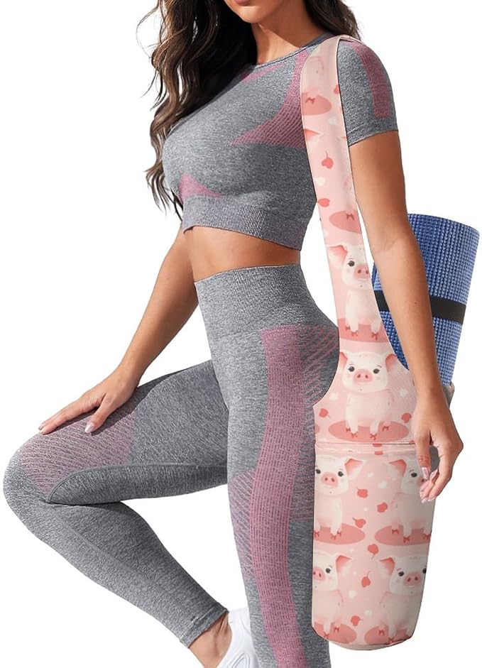 KKdskkds Lovely Pig And HeartYoga Mat Bag Large Opening Long Tote Yoga Mat with Pocket Fit Most Size Mats