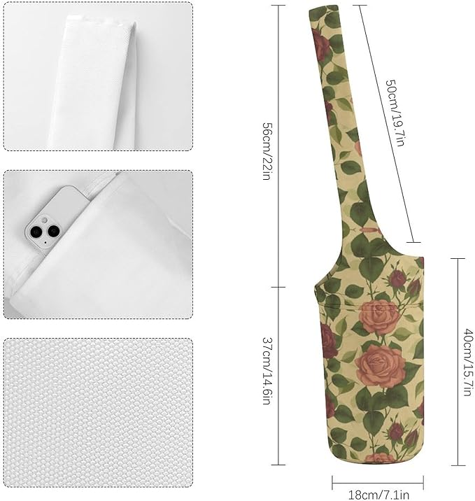 KKdskkds Vintage RoseYoga Mat Bag Large Opening Long Tote Yoga Mat with Pocket Fit Most Size Mats