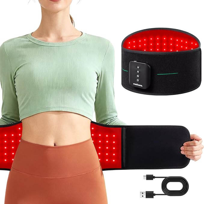Medisana 3-in-1 Red Light Therapy Belt, Cordless Infrared Red Light Therapy for Body with Multi-Mode Red Light/Pulse/Heat/Vibration - 660nm/850nm for Muscle Pain Relief, Portable for Waist Back Knee