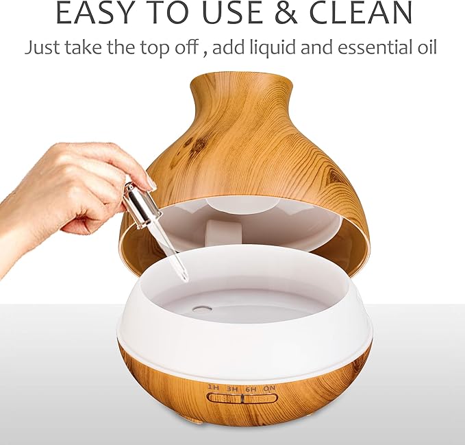 BZseed Aromatherapy Essential Oil Diffuser 550ml 12 Hours Wood Grain Aroma Diffuser with Timer Cool Mist Humidifier for Large Room, Home, Baby Bedroom, Waterless Auto Shut-off,7 Colors Lights Changing