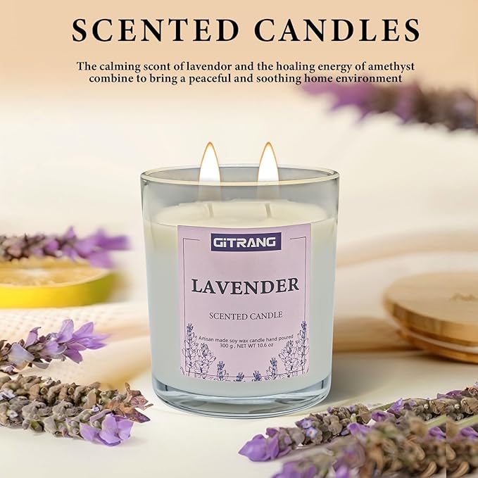 Lavender Scented Candle, 10.6 oz Soy Wax Candles for Home Aromatherapy, Relaxation Gifts for Women, Long Lasting Time (80-90 Hrs) for Bedroom Yoga Garden Patio Birthday Party,Set of 1