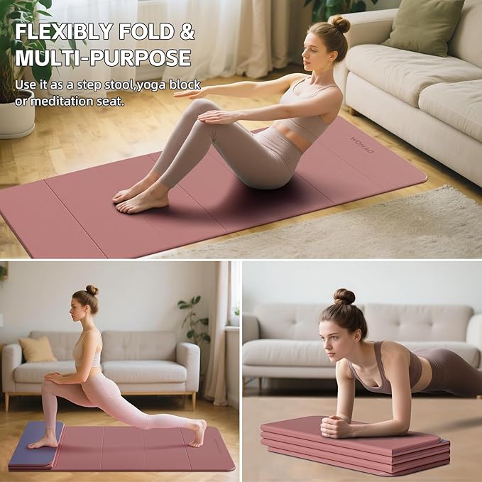WOHAO 7-Fold Yoga Mat 70"x24" - 1/2 Inch Thick Folding Exercise Mat, Compact Non-Slip TPE Mat for Travel, Storage, Yoga & Home Gym, Lightweight & Portable