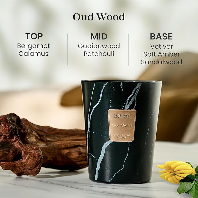 M&SENSE Extra Large Candle 35oz 150H OudWood Scented Candle, 3 Wick Highly Scented Jar Candle, XL Candles Gift for Women and Men