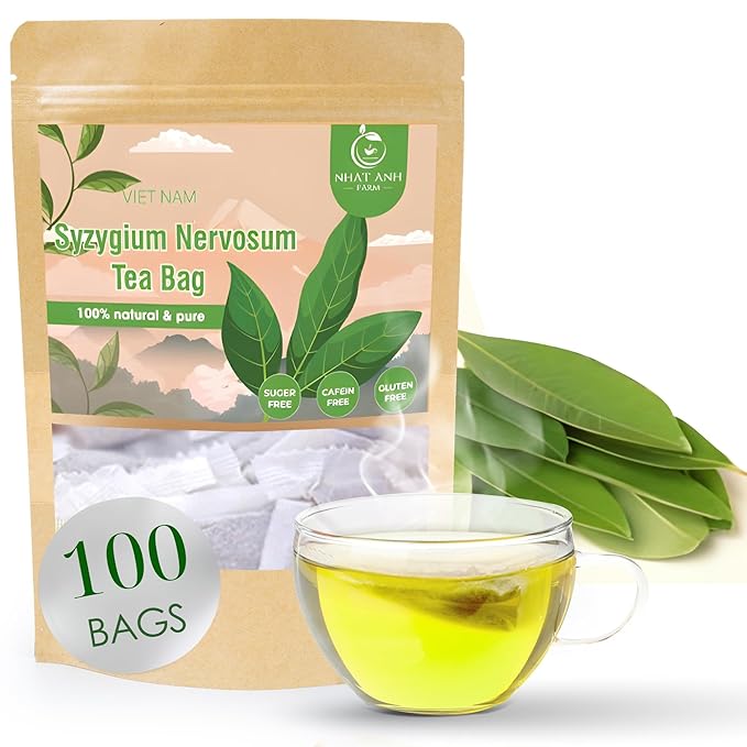 NHAT ANH FARM - Premium Syzygium Nervosum Tea Bags, 100 Syzygium Nervosum Tea Bags, 100% Natural Dried Syzygium Nervosum Leaves, Naturally Sweet Herbal Tea, Sugar-Free, Caffeine-Free, No Additives.