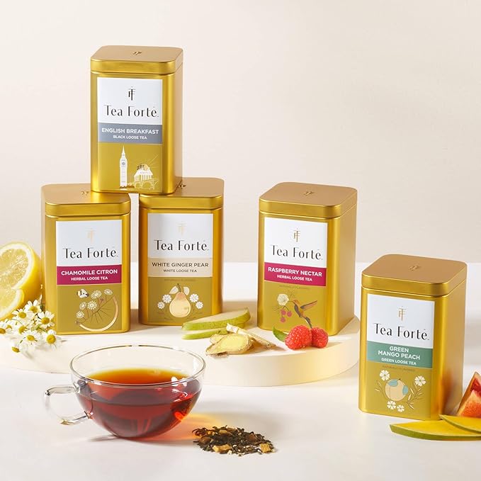 Tea Forte Ginger Lemongrass Premium Loose Leaf Caffeine-Free Herbal Tea Blend Canister, Makes 35-50 Cups