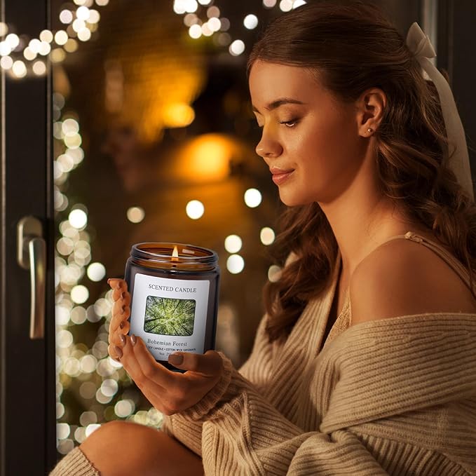 Bohemian Forest Scented Candles for Home Scented Aromatherapy Candles, Hand-Poured, 9 OZ, 50H Clean Burn,Soy Wax Candle Gift Set for Women Men