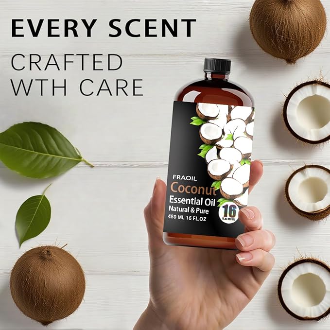 Coconut Essential Oil, Coconut Oil 16 Fl Oz 480 ML for Diffuser Humidifier Yoga Cleaning DIY Candle Soap Making Perfume Gift for Women Essential Oils