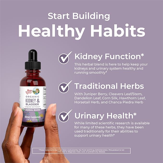 MaryRuth Organics Herbal Supplement Drops | Support Renal & Urinary Systems | Juniper Berry | Cleavers | Dandelion | Hawthorn | Horsetail & Chanca Piedra | Vegan | Non-GMO | 1 Fl Oz