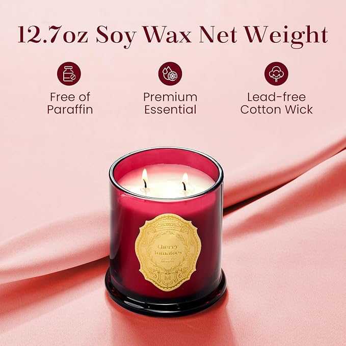 M&SENSE Tomato Leaf Candles for Home Scented, 2 Wick 12.7oz Soy Wax Candles Non Toxic,70 Hours Long Burning,Christmas Candles Gift for Stress Relief, Meditation