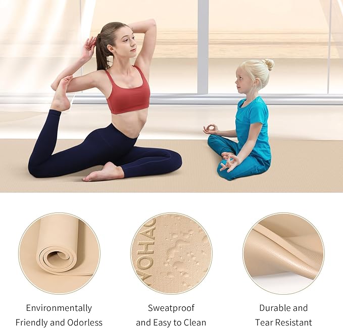 WOHAO Extra Wide & Thick 8mm Yoga Mat, 72"x31.5" Large Non Slip Exercise Mat, Premium POE Material for Superior Cushioning & Stability, with Strap for Home Gym, Pilates
