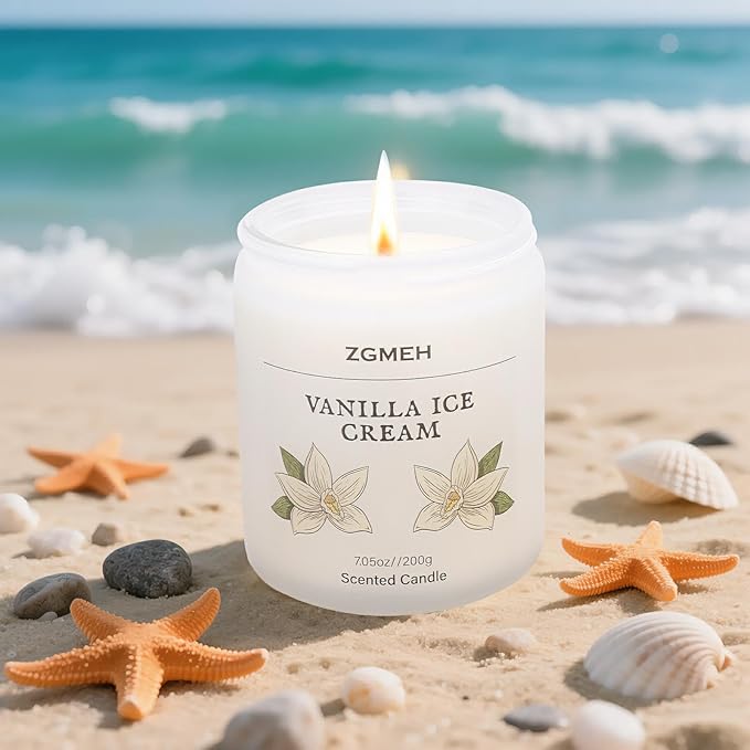 Vanilla Ice Cream Scented Jar Candles for Home- 100% Natural Soy Wax, Strong Fragrance,Soy Candle, Party & Holiday Gift, Gifts for Men Women,7.05 oz, 40 Hours Burn Time