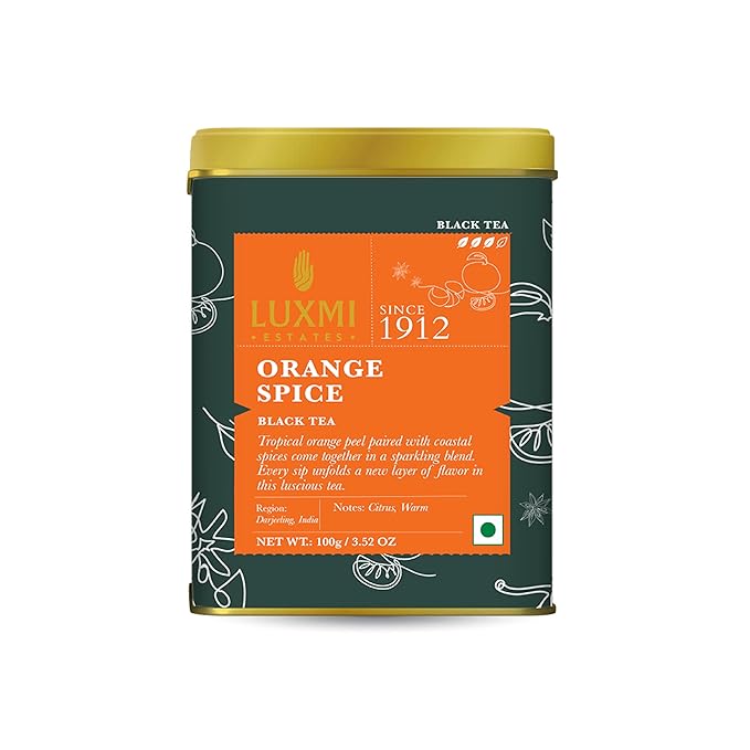 Luxmi Estates - Orange Spice - Organic Black Darjeeling Tea - Loose Leaf - 100g (50 cups) | Limited Fall Tea | Special Edition Autumn Tea | Smooth, Flavorful, Robust and Caffeinated