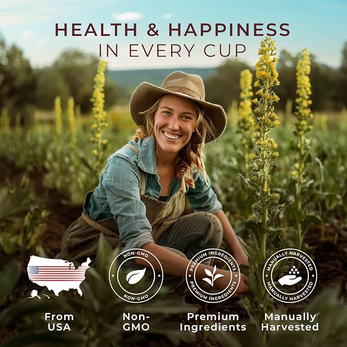 Gya Tea Co Mullein Leaf Herbal Tea Pod (16 Count)- Decaf Wellness Tea for Body Comfort & Relaxing