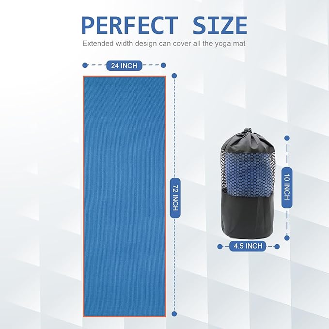 Eunzel Hot Yoga Towel - Microfiber Non Slip Yoga Mat Towel with Grip Dot Sweat Absorbent Towel for Hot Yoga, Pilates and Fitness 72" x 24", Steel Blue/Orange