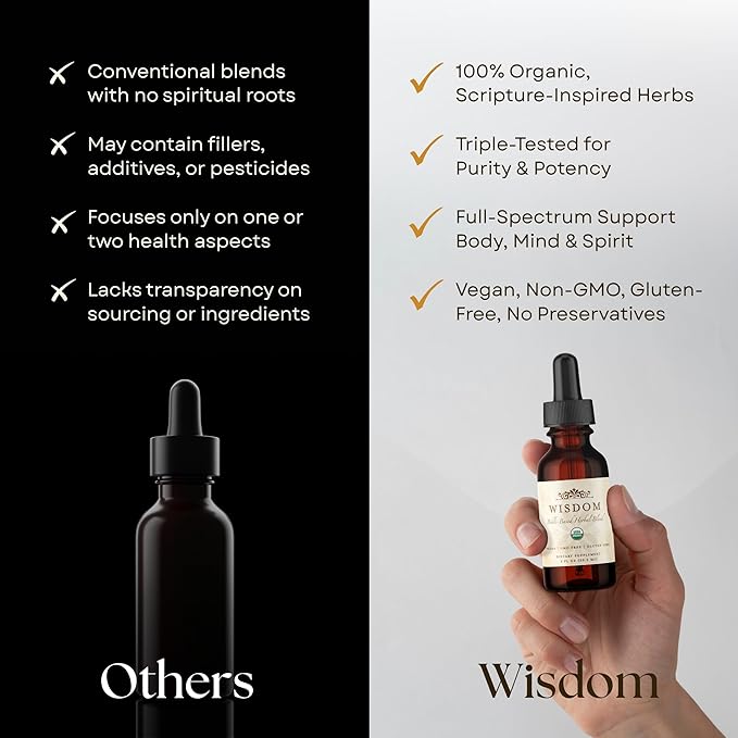 Organic Turmeric, Frankincense and Myrrh – Herbal Supplement Blend for Energy, Detox, Focus, Immunity & Stress – Non-GMO Vegan Tonic with Milk Thistle – Wisdom Bible Based Blend – 2oz Liquid Drops