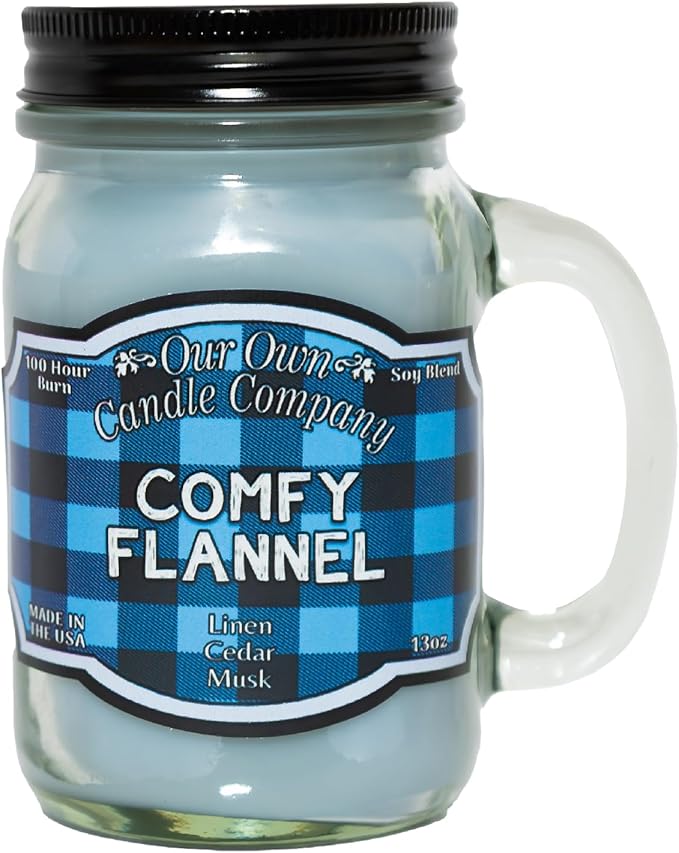 Our Own Candle Company, Comfy Flannel Scented Mason Jar Candle, 100 Hour Burn Time, 13 Ounces