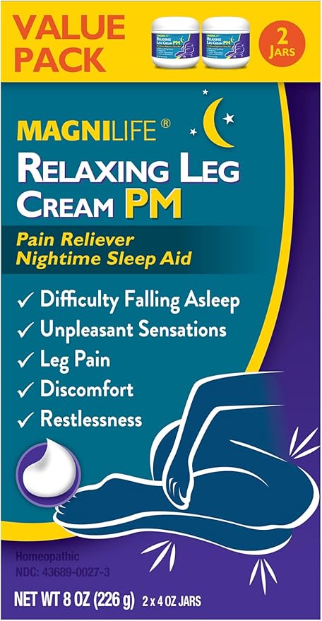 MagniLife Relaxing Leg Cream PM, Restless Legs, Deep Penetrating Topical for Pain, Naturally Soothe Cramping, Discomfort, and Tossing with Lavender and Magnesium (2 Pack-4oz Jars)