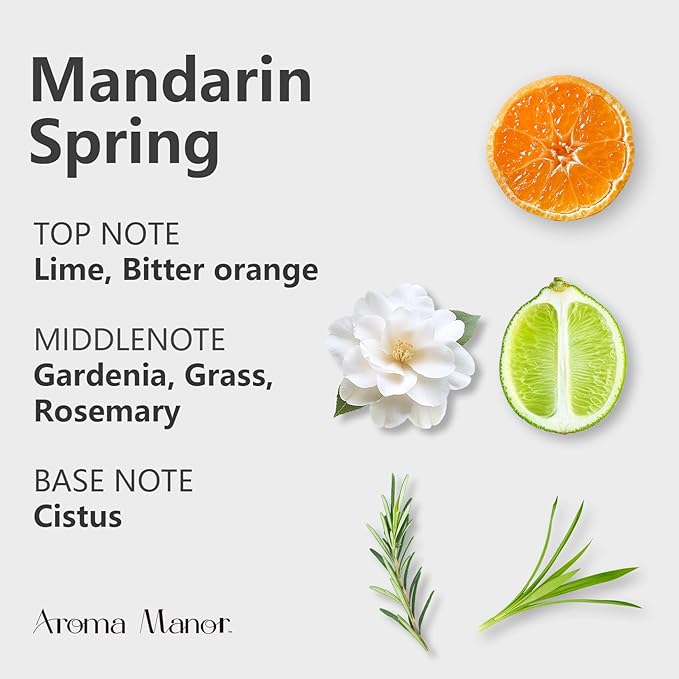 Hotel Diffuser Oil - Mandarin Spring Essential Oils for Scent Diffuser - Tangerine, Lime, Gardenia, Green Grass -Home Luxury Scents Aroma Fragrance for Home, Office