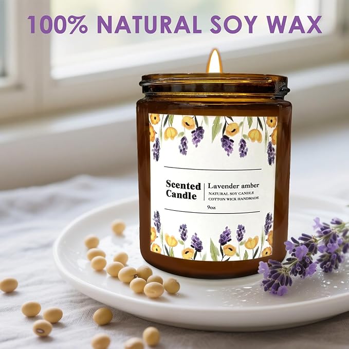 Coniol Lavender & Amber Scented Candle – Natural Soy Wax, Aromatherapy Candle for Home, Relaxation, and Gift Giving