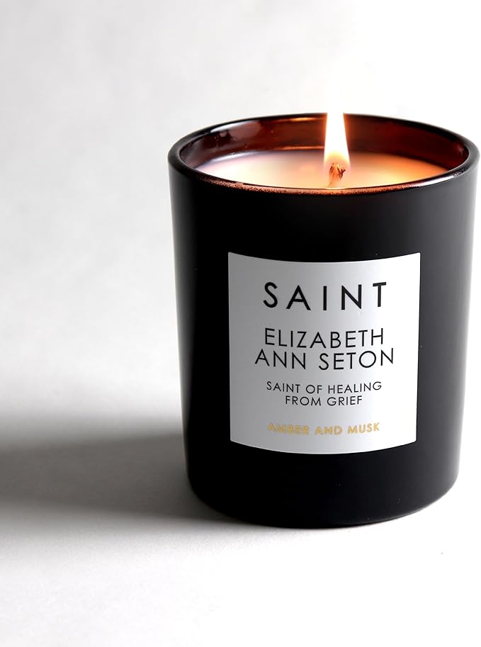 SAINT Elizabeth Ann Seton Scented Candle with Prayer and Prayer Coin, Saint of Healing and Grief, Soy Coconut Aromatherapy Candle with 50 Hour Burn Time