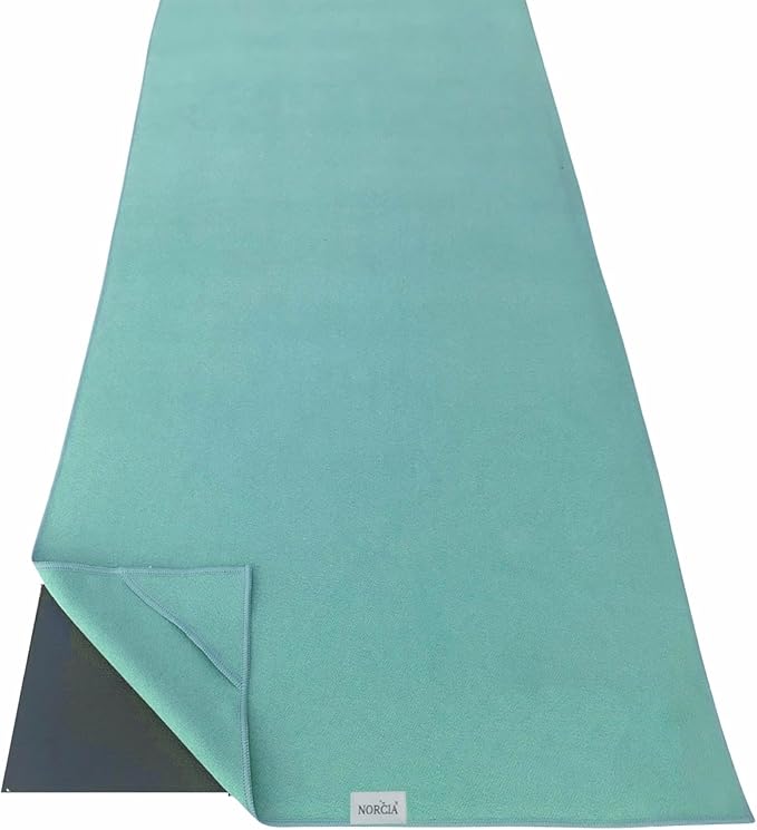 NORCIA , Yoga Towel, Non Slip Hot Yoga Mat Towel with Corner Pockets, 100% Microfiber, Mat-Sized 24" x 72", Sweat Absorbent, Perfect for Hot Yoga, Bikram, Pilates and Yoga Mats (Aqua Blue)