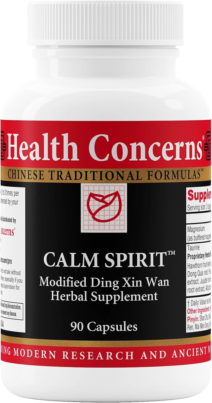 Health Concerns Calm Spirit - Stress Relief Supplement for Men & Women - Herbal Calming Support - Eases Tension & Nervousness - Magnesium, Hawthorn, Chinese Peony & Taurine - 90 Capsules