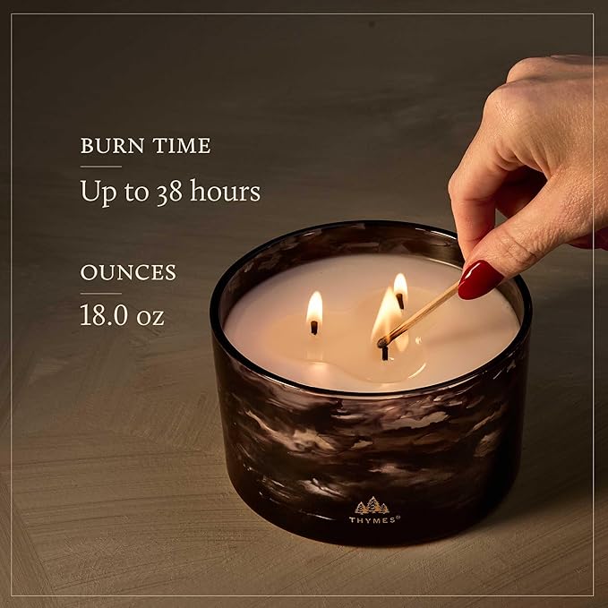 Thymes Noir Woods Scented Candles for Home Decor – Notes of Fresh Evergreen, Smoky Wood & Golden Amber – Luxury Home Fragrance Gifts for Women & Men – Burns Up to 38 Hrs (Large 3 Wick Candle, 18 oz)