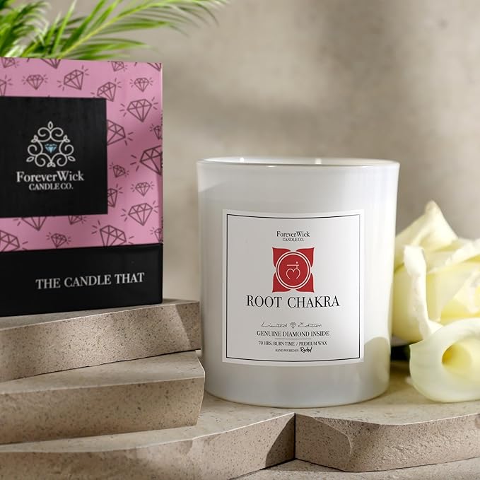 Foreverwick Root Chakra Jar Candle | Natural Soy Wax Candle | Sandalwood Scented | Red Jasper Crystal Jar | Lead & Zinc Free Wick | 14 oz Organic