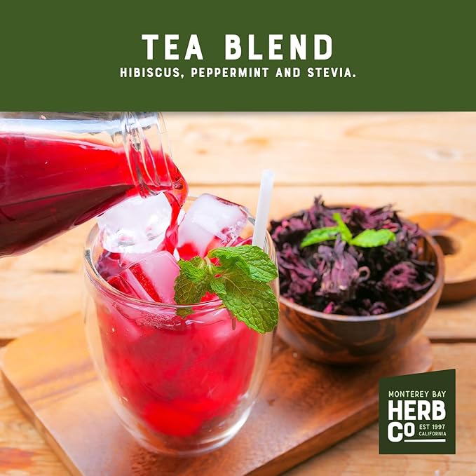 Hibiscus Mint Herbal Tea, by Herb Co, Caffeine-Free, Loose Tea in Unbleached, Refreshing Berry & Mint Flavor, Rich in Vitamin C, Approximately 200 Tea Bags, 1 lb