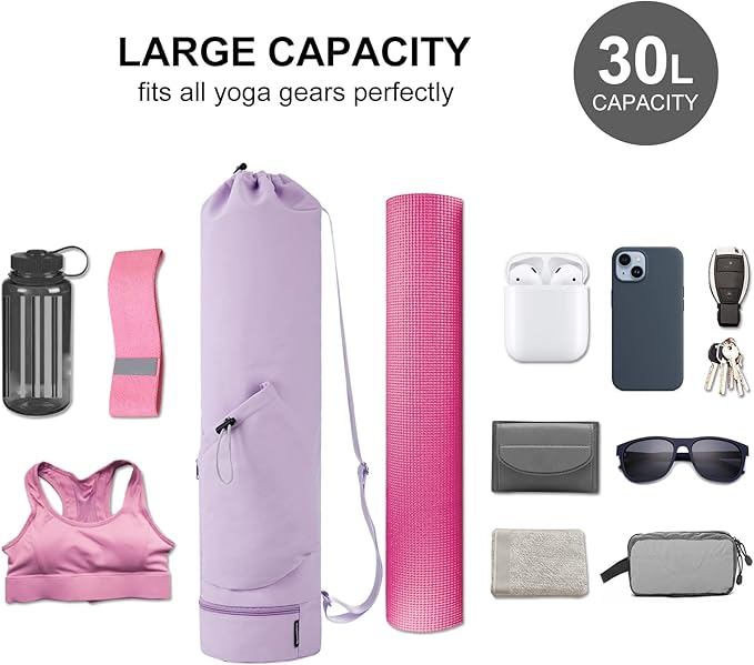 sportsnew Yoga Mat Bag with Water Bottle Pocket and Bottom Wet Pocket, Exercise Yoga Mat Carrier Multi-Functional Storage Bag, Patent pending