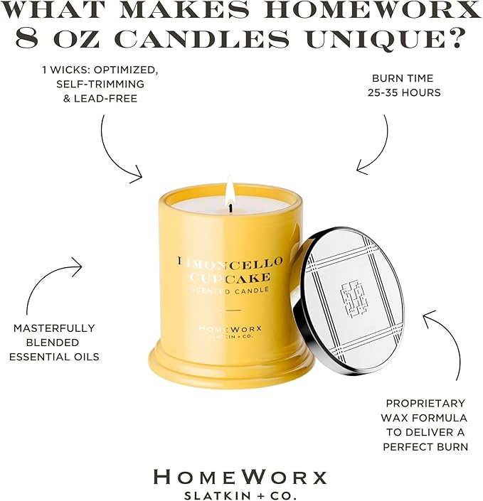 HomeWorx by SLATKIN + CO. Candle- Limoncello Cupcake, 8 oz. Premium Scented Candle - 25-35 Hours Burn Time