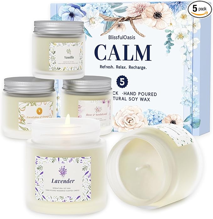BlissfulOasis Scented Candles, Long-Lasting Candles for Home Scented, 5 Pack Candle Set, Candles for Women, Natural & Safe Ingredients, Candle Set for Birthday, Christmas, Festival