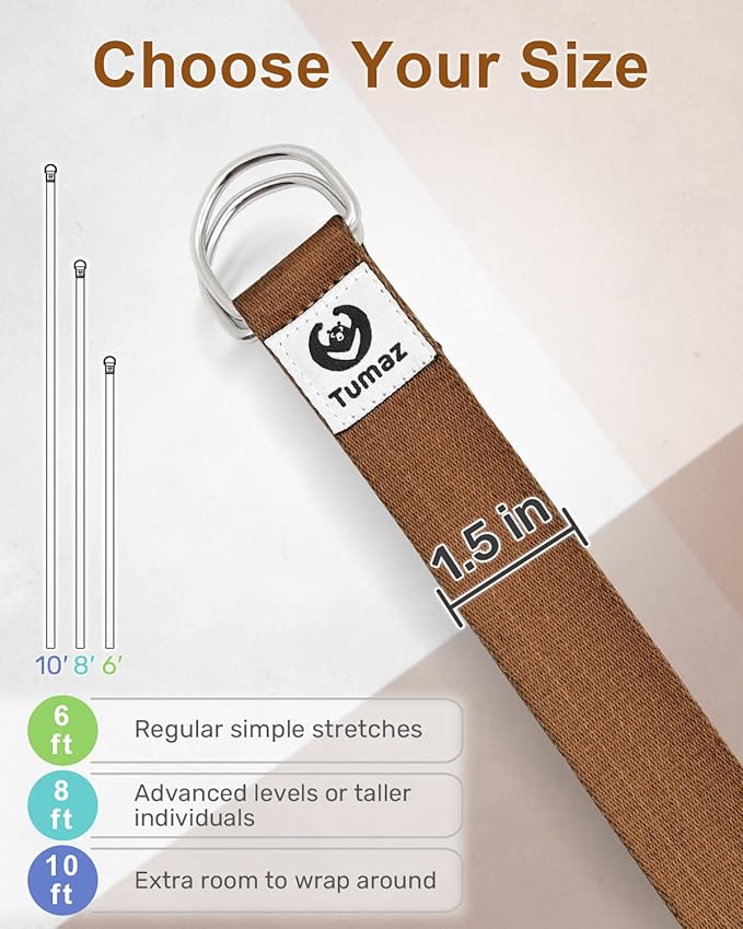 Tumaz Yoga Strap/Stretch Bands [15+ Colors, 6/8/10 Feet Options] with Extra Safe Adjustable D-Ring Buckle, Durable and Comfy Delicate Texture - Best for Daily Stretching, Physical Therapy, Fitness