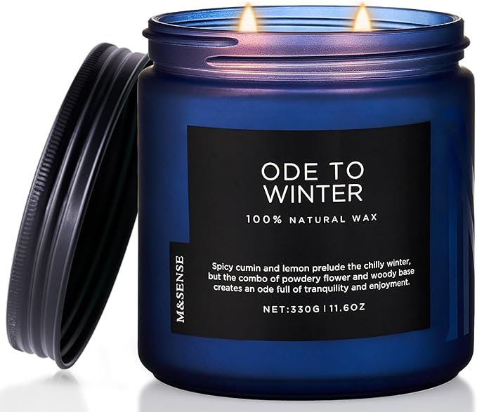 M&SENSE Ode to Winter 11.6oz Natural Soy Wax Non Toxic Candle, Up to 70 Hours Burn Time Winter Scents, 2 Cotton Wick Jar Candle Home Scented Gift