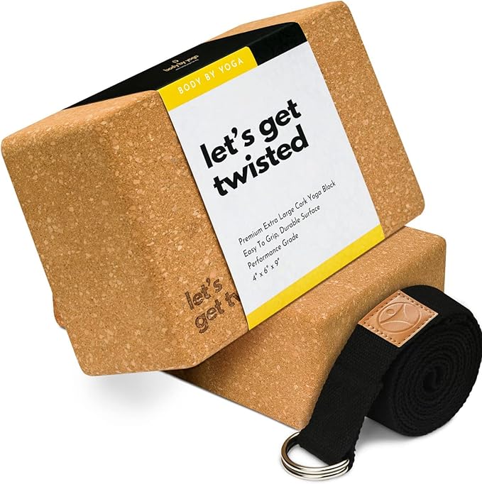 Premium Cork Yoga Blocks - Extra Large Yoga Block 2-Pack or Extra Tall 1-Pack for Inflexible Yogis | Natural, High-Density Cork for Superior Support & Stability | Optional Yoga Strap & Gift Box