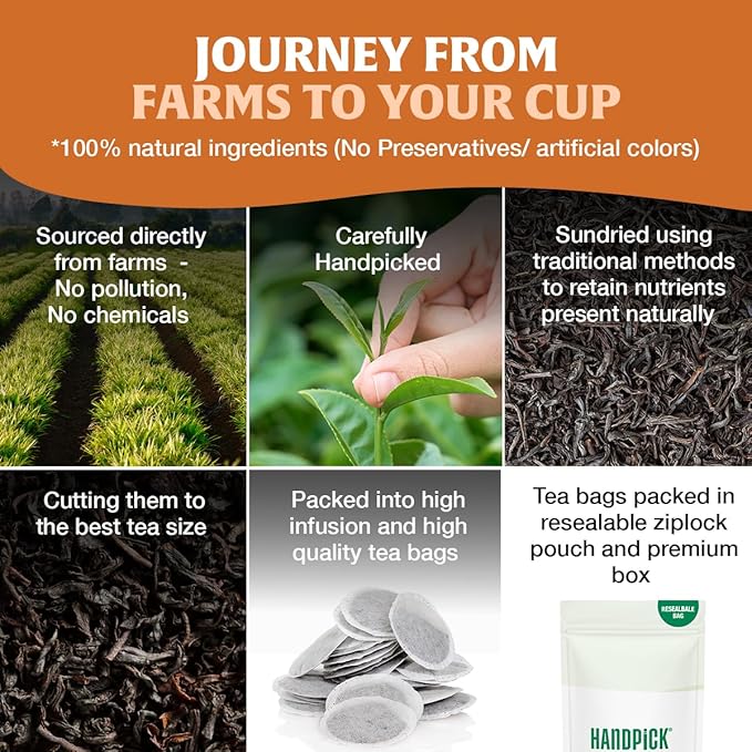 HANDPICK, Earl Grey Black Tea Bags (100 Count) Bergamot Oil | Caffeinated, Earl Grey Tea Bags | Flavoured With Citrus and Bergamot Brew Hot/Iced Tea with or without milk